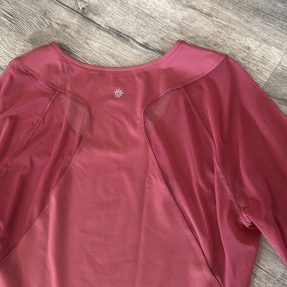 NWT Athleta Pacer Mesh Athletic Long Sleeve Cropped Top Medium "Berry Rose" - Picture 6 of 12